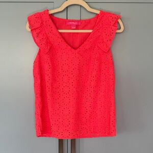 Lilly Pulitzer Coral Eyelet Ruffle Top